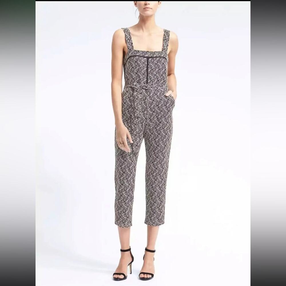 Banana Republic Belted Jumpsuit with Ladder Lace in Navy/Cream